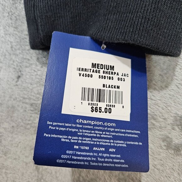 Champion Jacket Mens M Black Heritage Sherpa C Logo Varsity Preppy Zip Up NEW - Picture 7 of 11